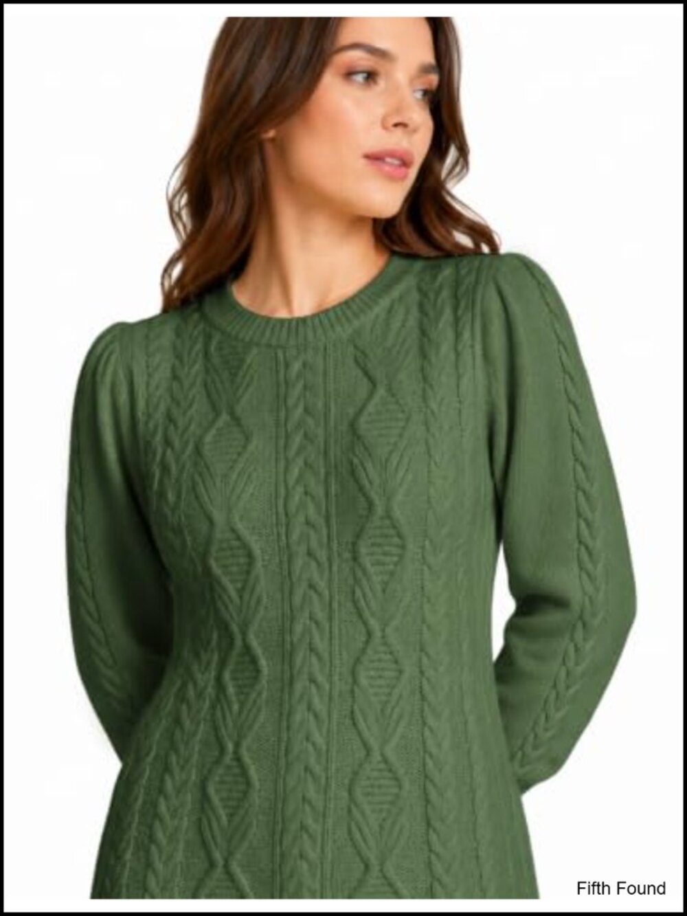 Cable Knit Puff Sleeve Mini Sweater Dress A-Line Crew Neck - Picture 4 of 6